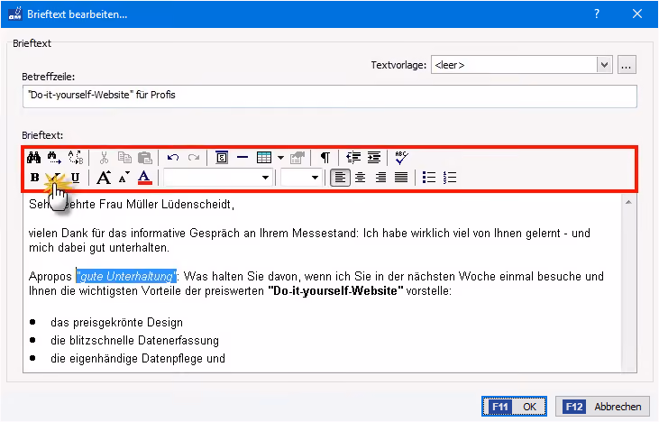 RTF-Editor: Anpassung des Textes | orgaMAX Praxistipp