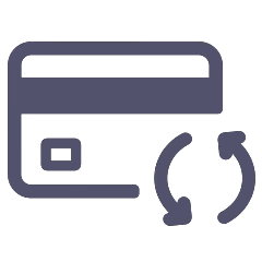Symbol einer Kreditkarte neben einem Pfeilkreis, der für eine wiederkehrende Zahlung oder automatische Abrechnung steht.