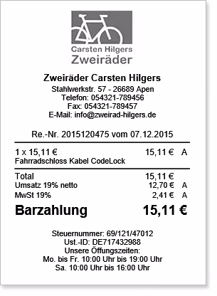 Abbildung Kassenbon | orgaMAX Praxisbeispiel