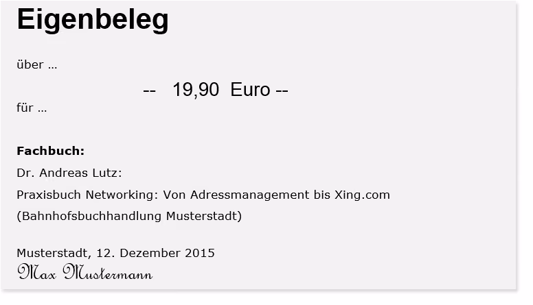Beispielgestaltung eines Eigenbelegs | orgaMAX Steuertipp