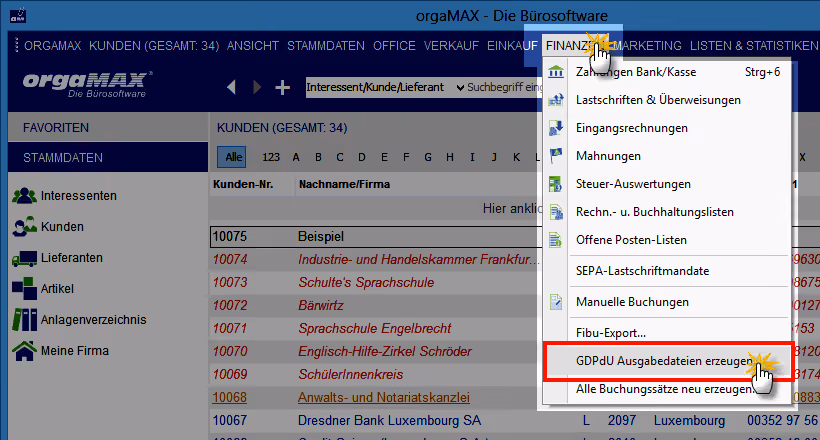 Erzeugung von GDPdU-Ausgabedateien: Vorgehensweise | orgaMAX Bürosoftware