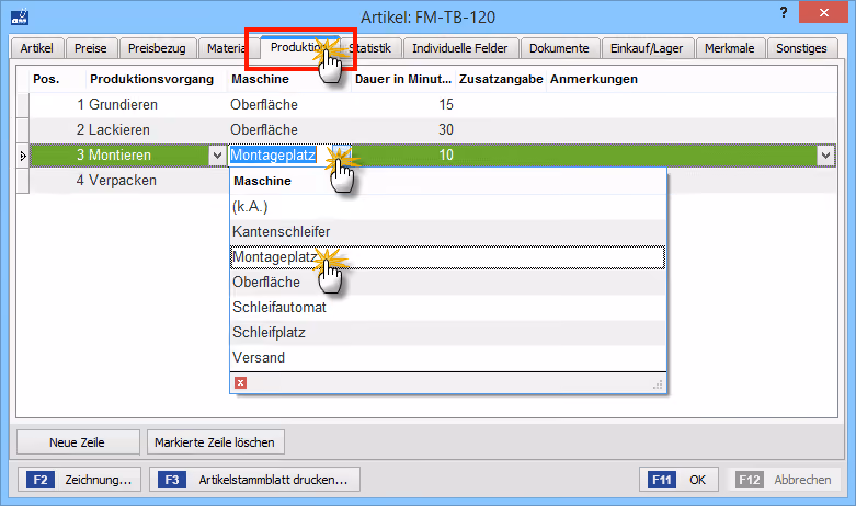 Zusatzmodul Produktion: Registerblatt Produktion | orgaMAX Bürosoftware