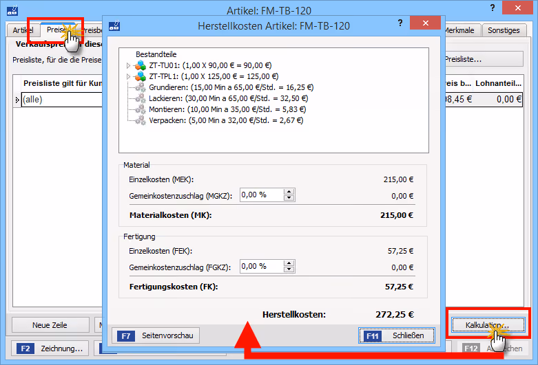 Zusatzmodul Produktion: Kalkulation der Herstellungskosten | orgaMAX Bürosoftware