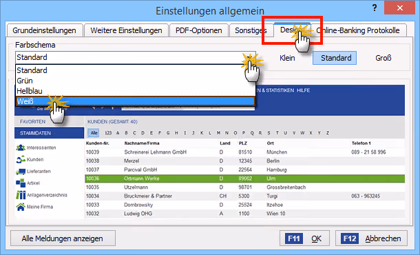 Einstellungen Farbschema