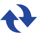 Zwei blaue Pfeile, die einen Synchronisierungs- oder Aktualisierungsvorgang symbolisieren, einer zeigt nach oben, der andere nach unten.