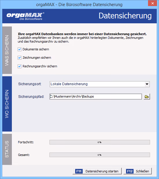 Datensicherung | Ansicht Datensicherungs-Dialog | orgaMAX Praxistipp