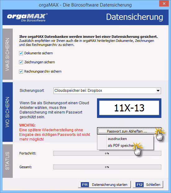 Datensicherung mit Cloud-Backups | Passwortsicherung | orgaMAX Praxistipp