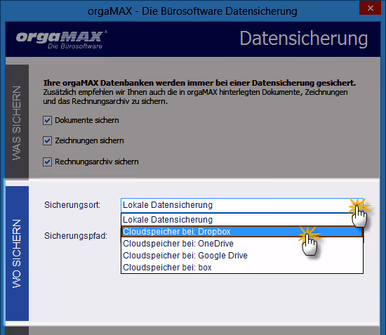 Datensicherung | Einstellung Sicherungsort | orgaMAX Praxistipp
