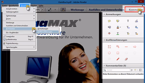 PDF-Reader: Anmerkungen und Grafikmarkierungen | orgaMAX Bürosoftware