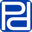 Blaues quadratisches Logo mit weißem stilisierten Schriftzug, der die Buchstaben 'P' und 'd' kombiniert.