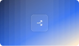 Ein Symbol mit zwei Pfeilen, die diagonal nach außen zeigen und Größe oder Erweiterung andeuten, vor einem Verlauf von dunklem Blau links zu hellem Blau und Gelb rechts.