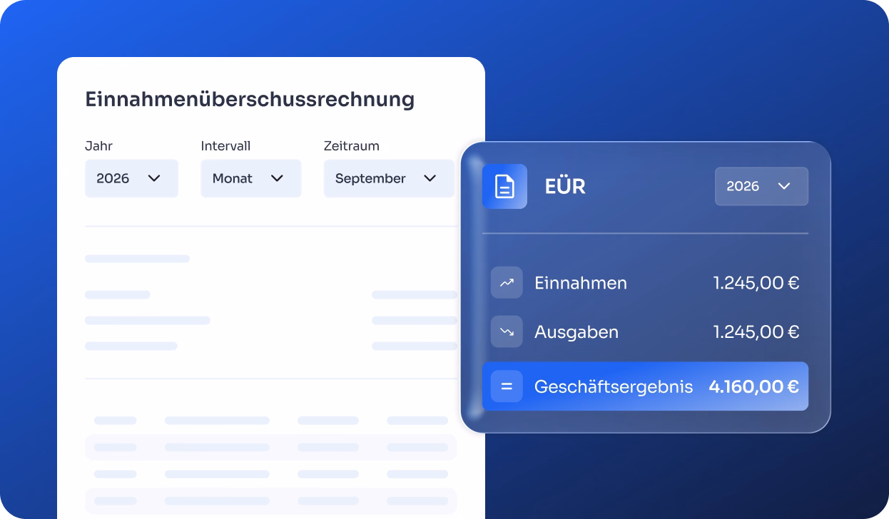 orgaMAX Oberfläche mit der Einnahmenüberschussrechnung (EÜR) für 2026