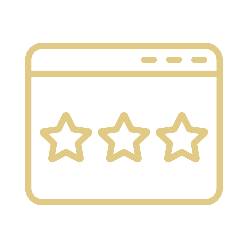 Browser window icon with three outlined stars representing ratings or reviews.