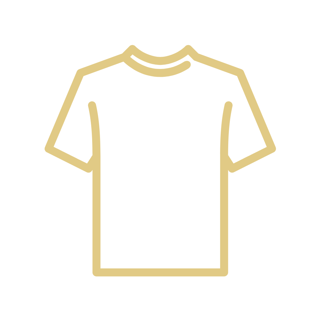 Simple beige outline icon of a short-sleeve T-shirt on a black background.