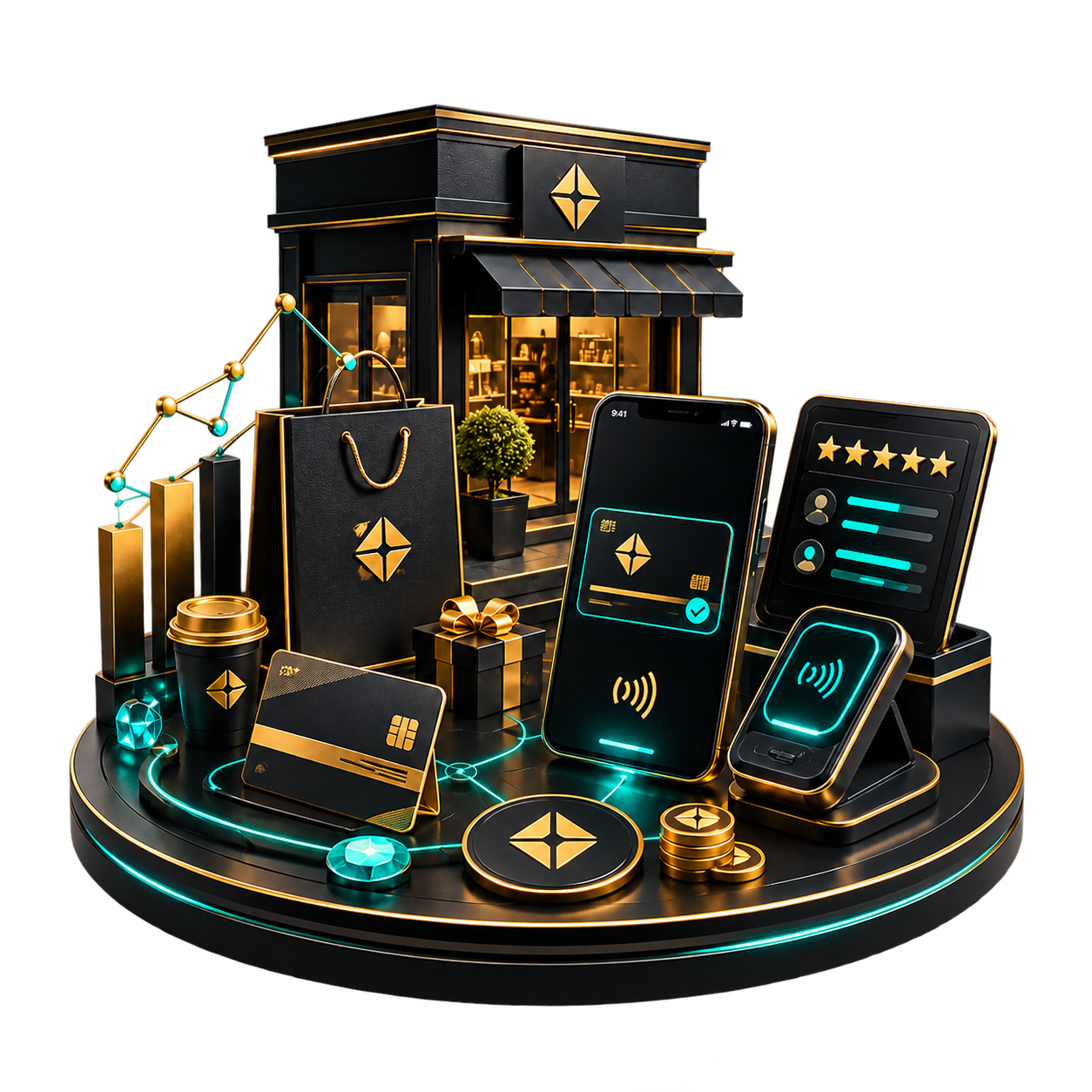 MidasCore connected customer growth system combining a storefront, branding, loyalty, reviews and NFC technology