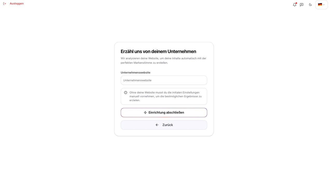 ViralSpoon-Einrichtung: Unternehmenswebsite eingeben