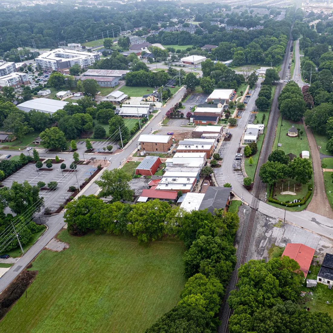 Aerial of rail line and Main Street Madison (IMG-5)