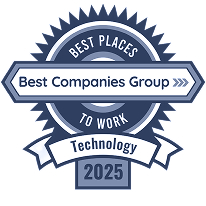 Badge with text 'Best Places to Work, Best Companies Group, Technology 2025' in blue tones.