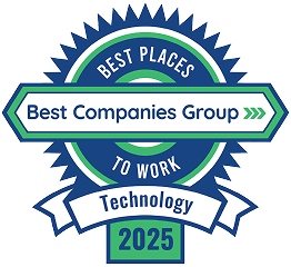 Badge with text Best Places to Work, Best Companies Group, Technology, and 2025.