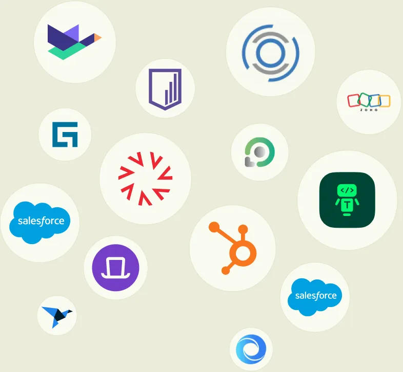 Cluster of CRM and banking system logos Heron syncs to