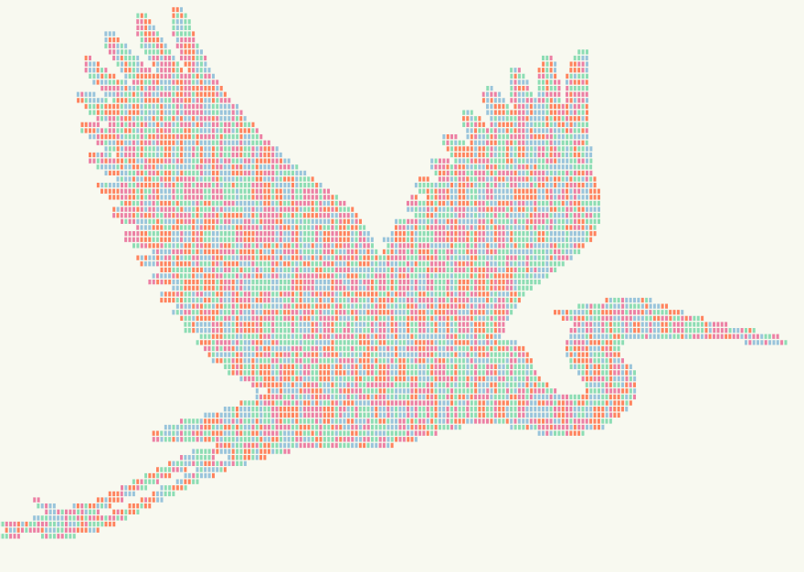 Heron mark rendered as a field of coloured blocks