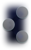 A vertical domino tile with three silver circular dots on a dark blue background.