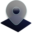 3D map location pin icon casting a shadow on a dark square base.