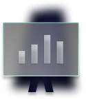 A vertical bar chart with five bars of increasing height from left to right, displayed on a semi-transparent dark square background.
