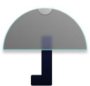 Diagram of a semicircular shape with a white circle attached at the top center and a dark rectangular base extending downward from the center of the flat side.