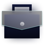 A dark blue envelope with a flap secured by a gray circular button in the center.
