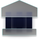 Simplified icon of a house with a triangular roof, three windows, and a rectangular base, representing a home or property.
