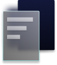 Icon showing two overlapping document sheets, the front sheet with three horizontal gray lines representing text.