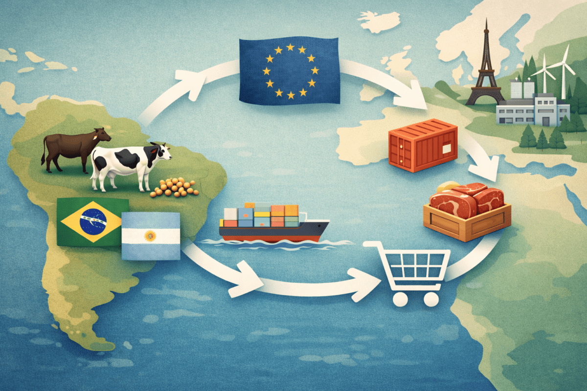 Illustration av handelsflöden mellan Sydamerika och EU