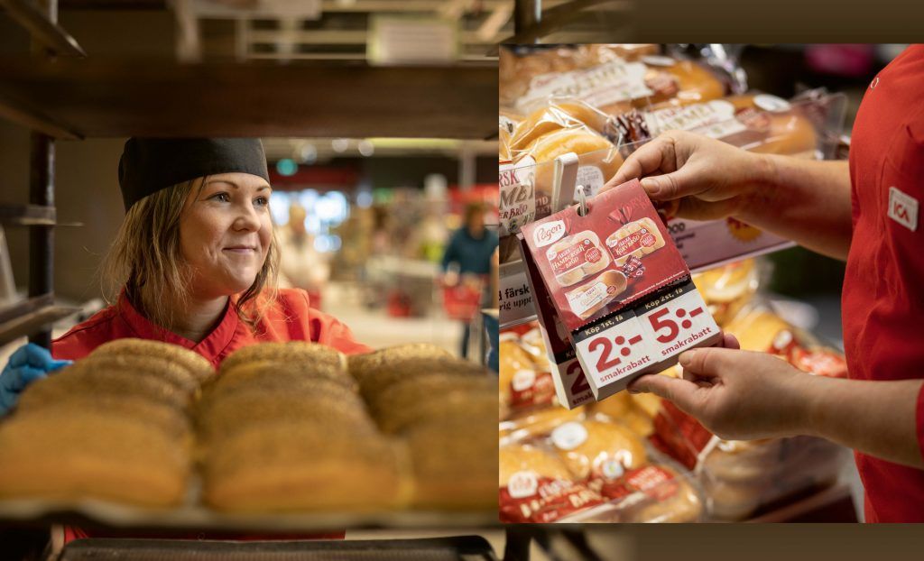 Kupong framför en brödhylla i butik