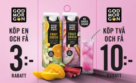 Kupong från God Morgon: 3 kronors rabatt på en juice eller 10 kronor på två