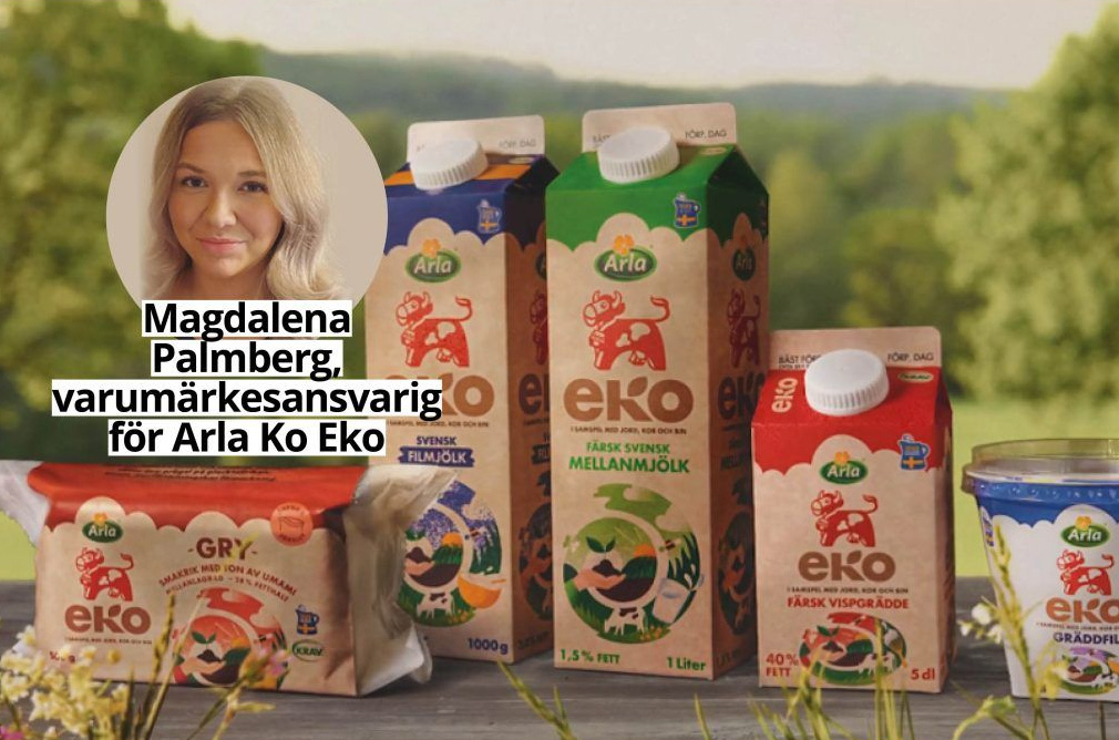Magdalena Palmberg, varumärkesansvarig för Arla Ko Eko, i en kampanjbild för Arlas ekologiska sortiment