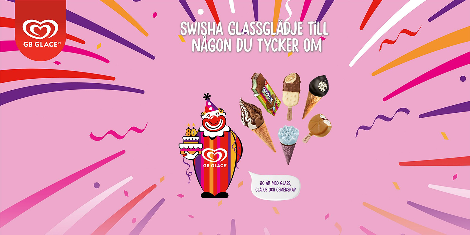 Kampanjbild från GB Glace med texten Swisha en glass till någon du tycker om