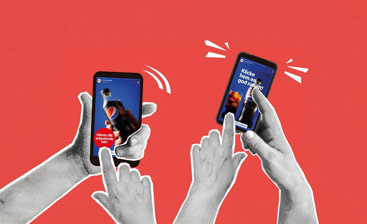 Illustration av händer som håller varsin mobiltelefon