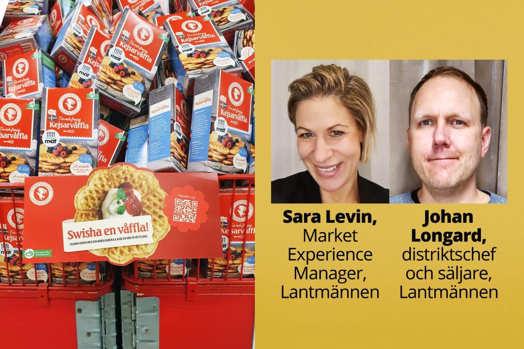 Sara Levin och Johan Longard, Lantmännen, vid en butiksdisplay