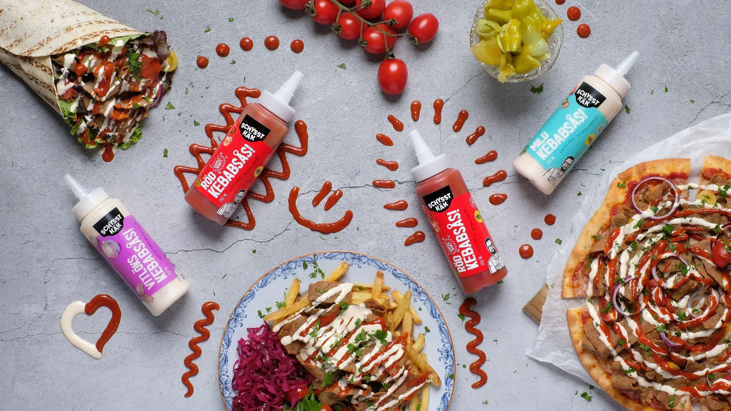 Wraps och såser sedda ovanifrån