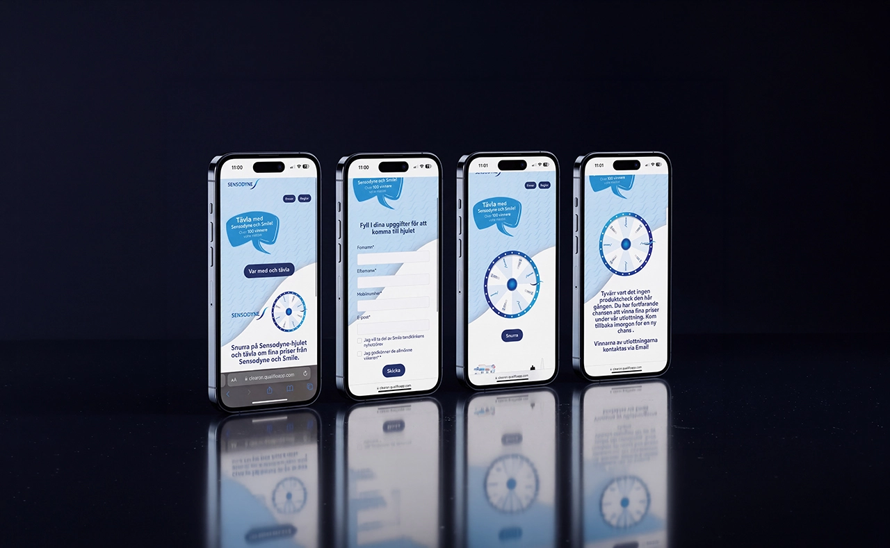 Fyra mobiler som visar en kampanj för Sensodyne