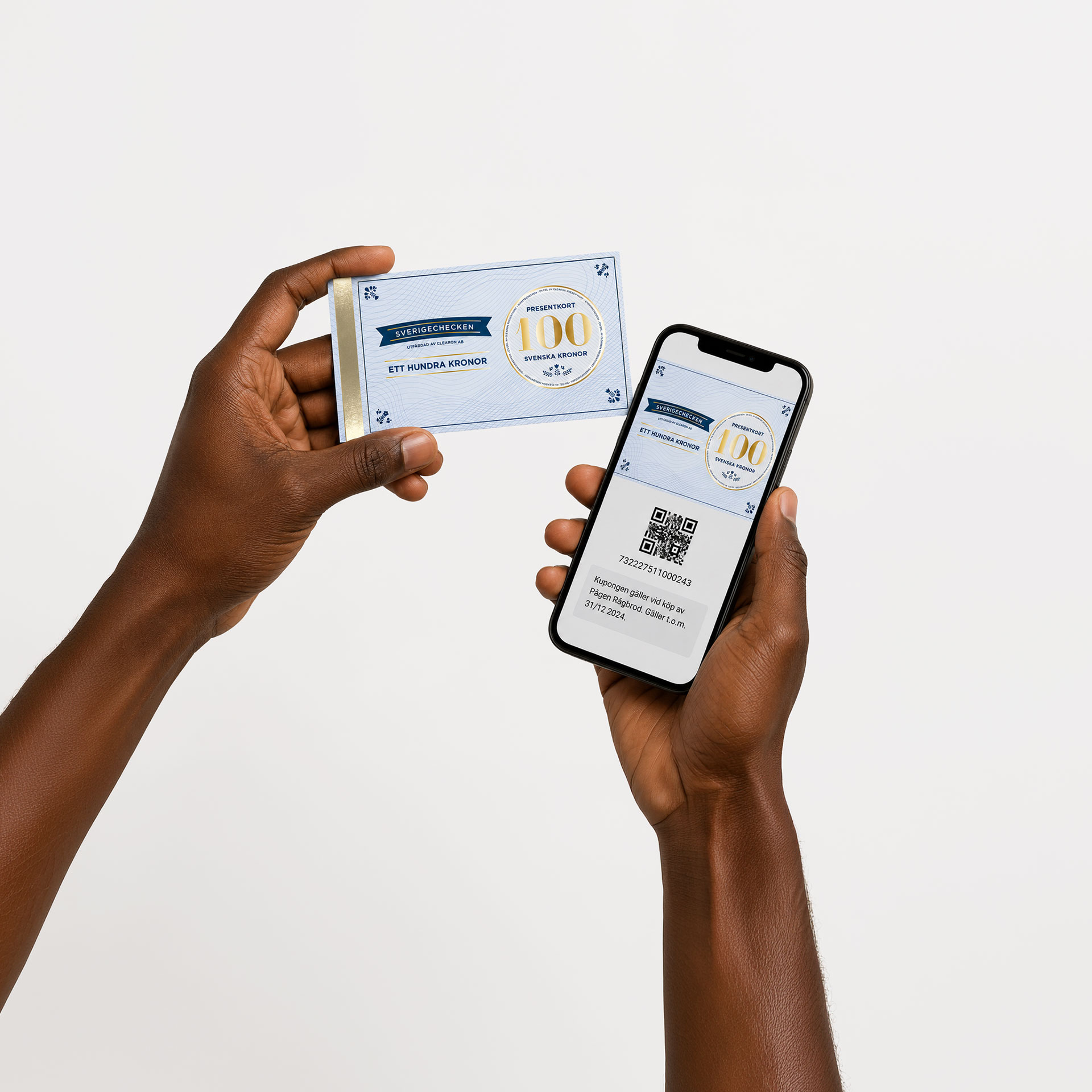 Sverigechecken i både tryckt form och som digital check i mobilen