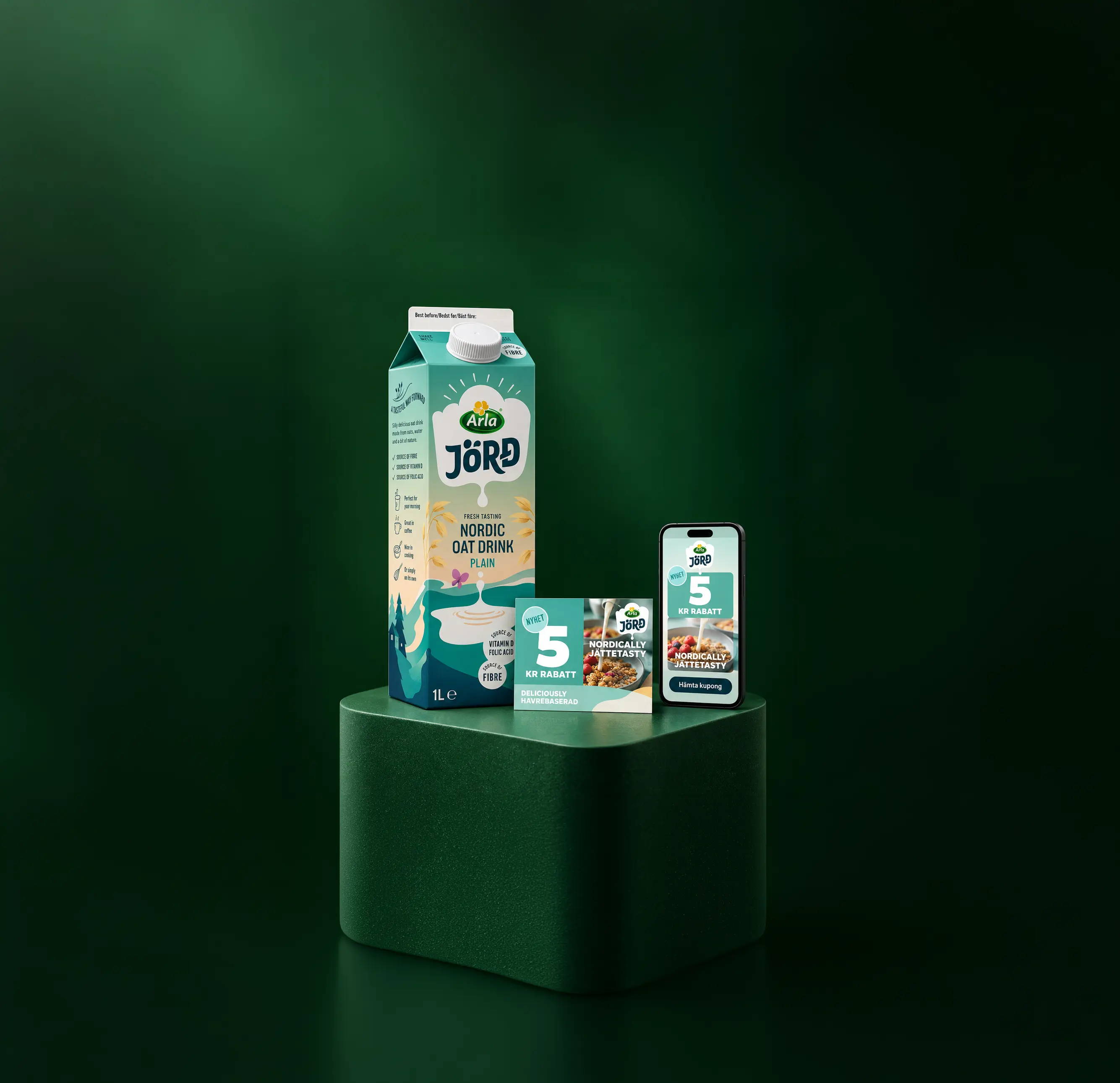 Produkter från Arla Jörd på en grön pall