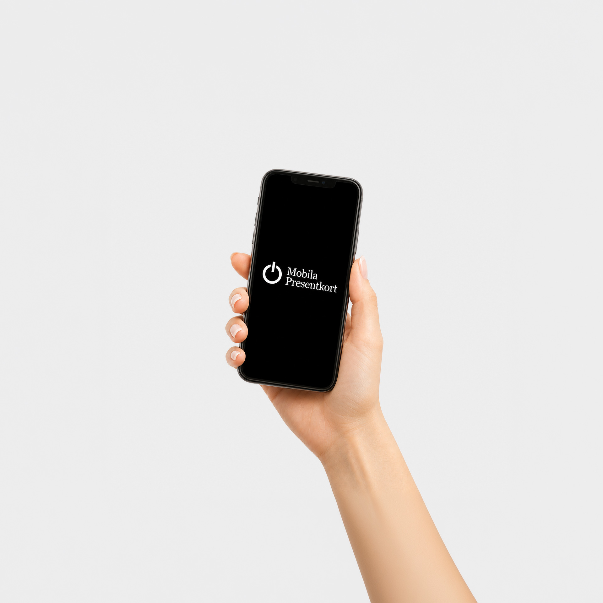 Hand som håller upp ett mobilt presentkort