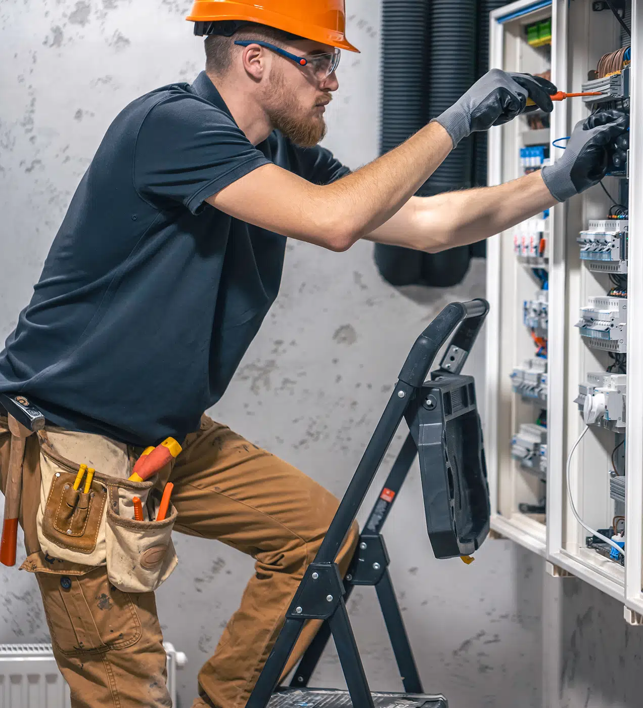 Repaired circuit being re-tested under load before sign-off