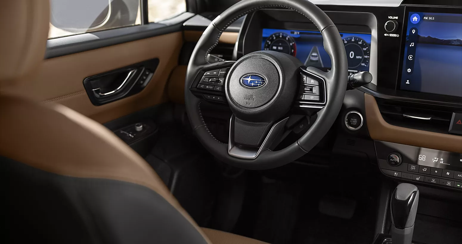 Subaru front driver interior showing elegant seat and display
