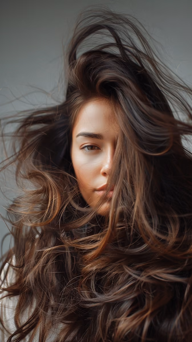 Client with full, voluminous dark waves after a blowout