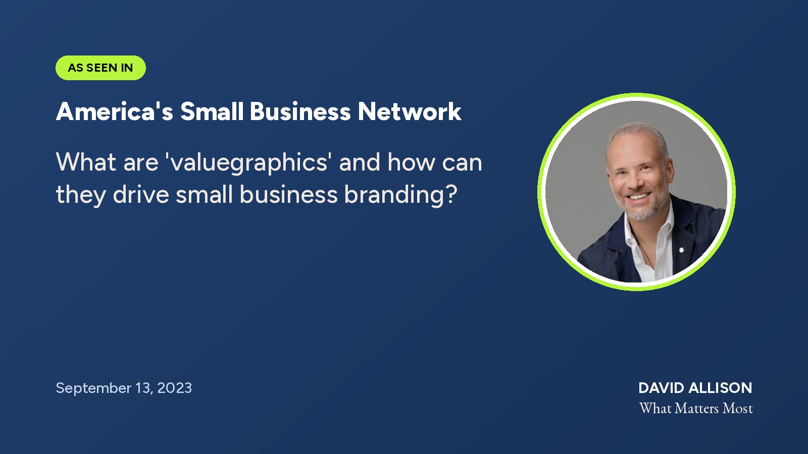 Screenshot of the ASBN Small Business Show episode with David Allison on valuegraphics and small business branding