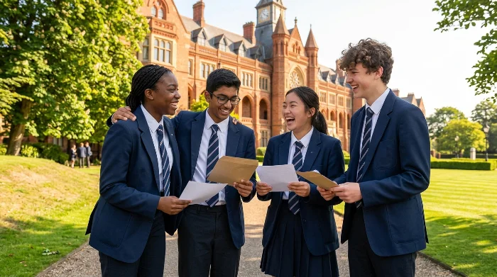 Students celebrating as they open their GCSE results