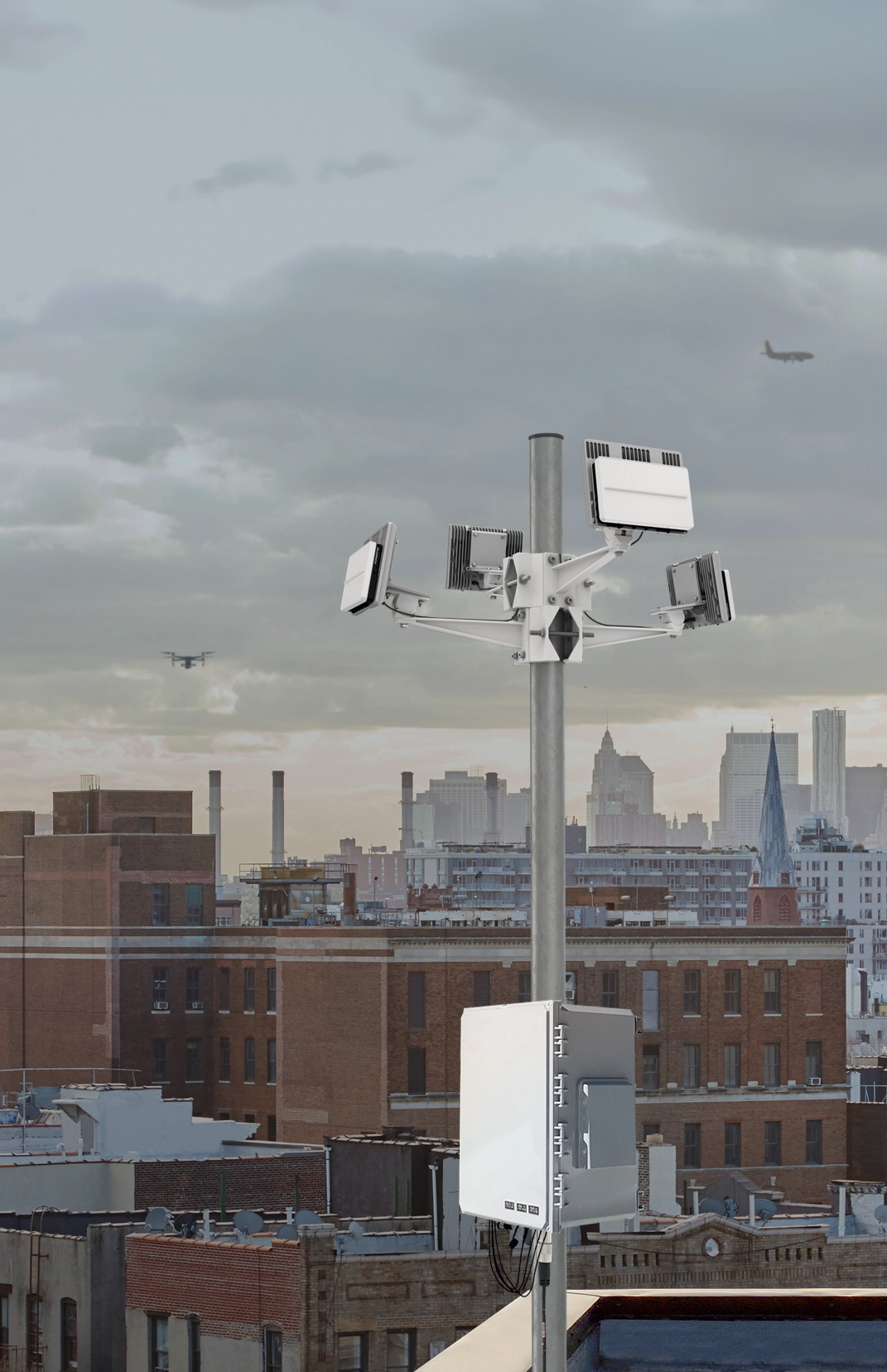 EchoGuard 4 up radars monitoring the airspace above a city